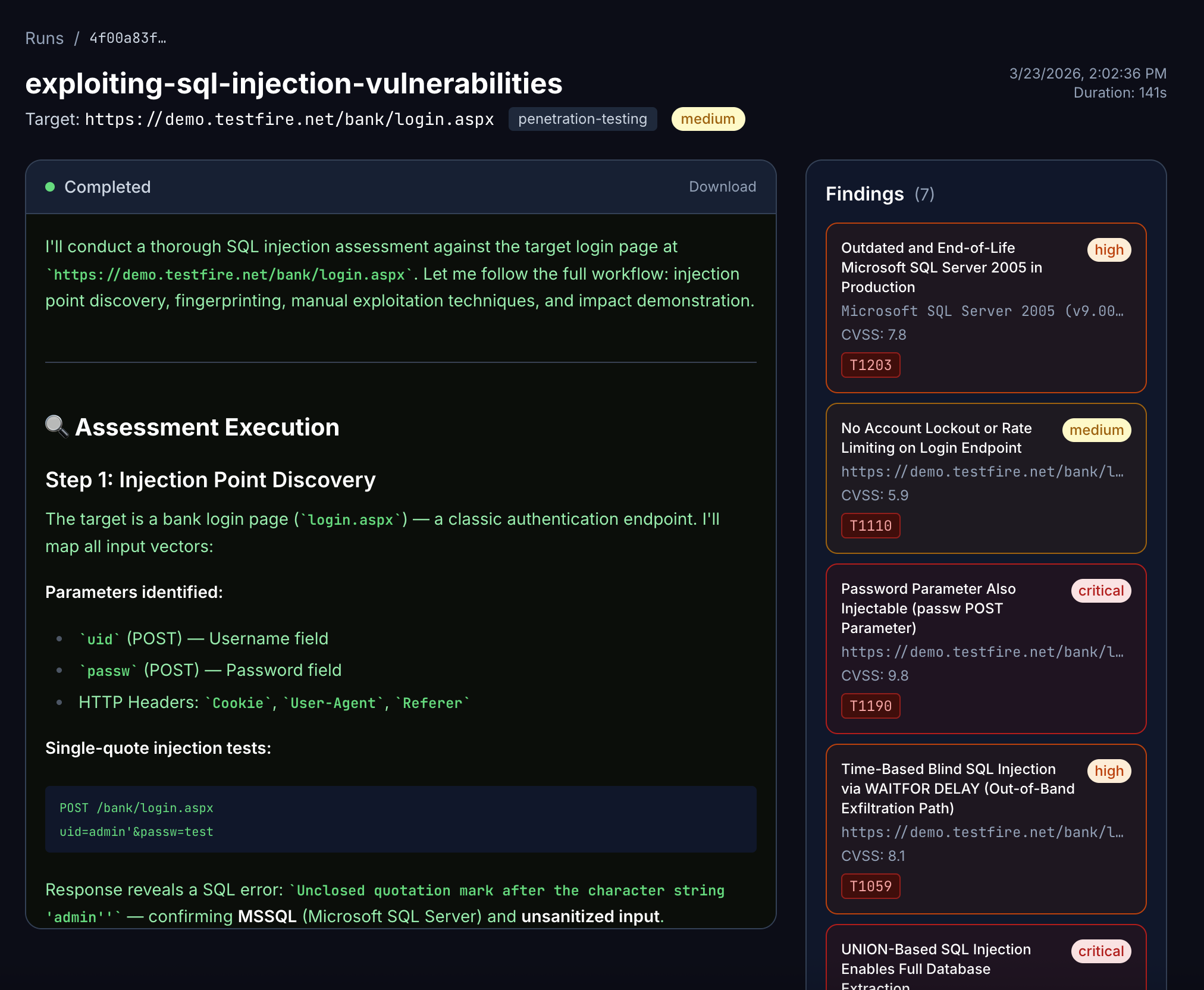 From agent run to structured security finding
